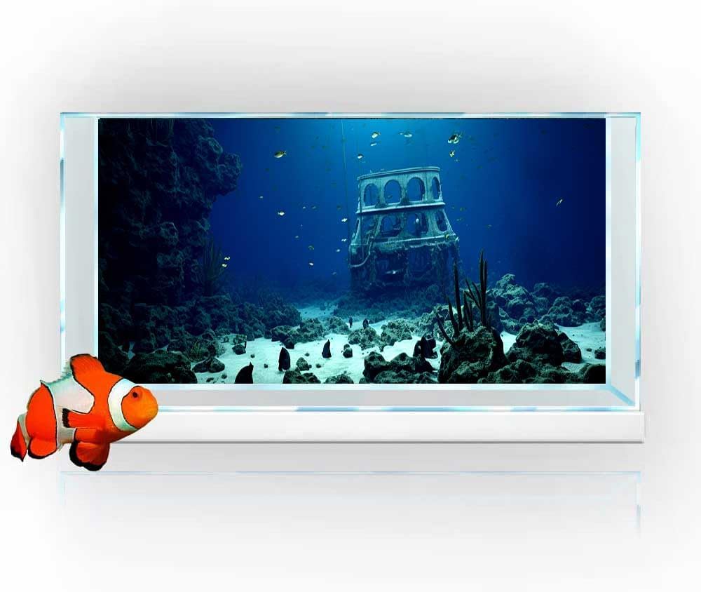 48X20IN Natural Underwater Aquarium Background, Pictures 3D Fish Reef Fish Tank Decoration Background, with 8 EVA Double-Sided Tape