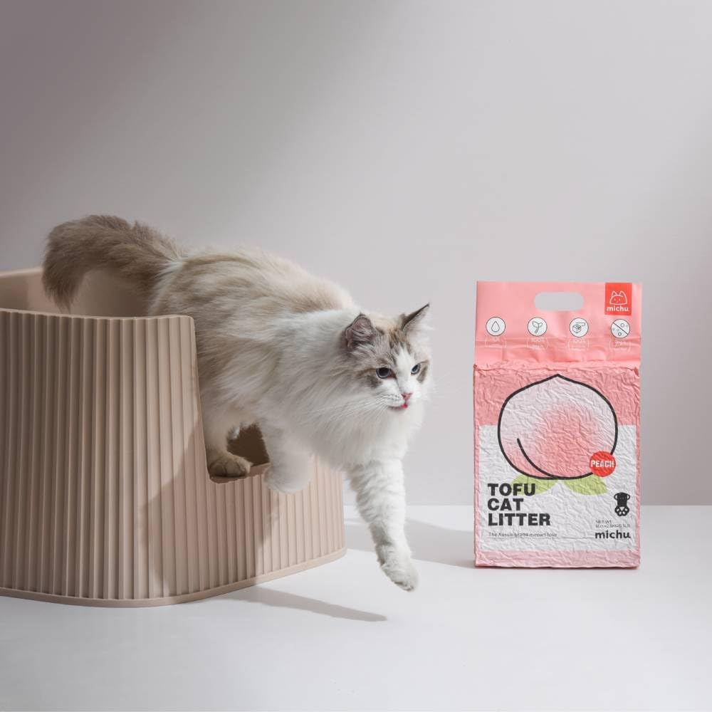 Tofu Cat Litter Natural Clumping Tofu Cat Litter, Fast Clumping and Easily Scoop-able 5.5lb/88oz 5 Scents - Peach, 3 Pack