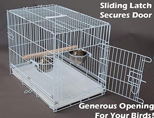 Large Portable Durable Metal Travel or Veterinary Easy Collapsable Parrot Bird Carrier Beaks Proof Carrier Cage Easy Clean Pull Out Tray Stainless Steel Feeder Bowls Natural Wooden Perch