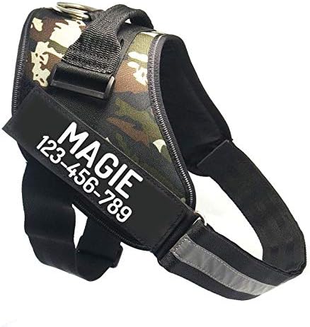 PawPawify Custom No Pull Dog Harness with Name and Phone Number, Heavy Duty Personalized Pet Vest to Prevent Tugging, Pulling, or Choking, Training and Walking (Camouflage Green, M (20-40 LBS))