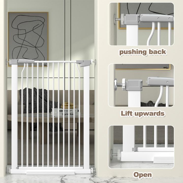 41" Extra Tall and Wide Baby Gate, 63-65.7'' Wide Pet Cat Gate for Doorway, Extra Wide Pressure Mounted Child Door with Expansion Kit, Metal Safe Gate, Tall Dog Gate, White