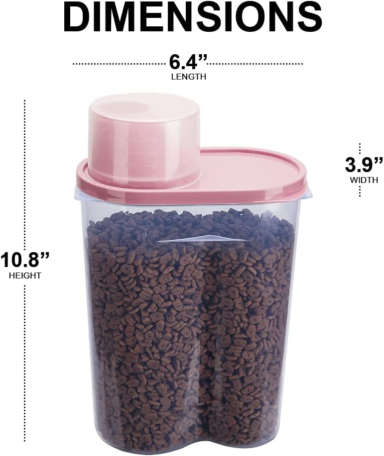 GreenJoy 2 Pack 2lb/2.5L Pet Food Storage Container with Measuring Cup, Can Covers and Bowl for Small Dog, Cat, Waterproof-BPA Free (Blue and Pink)