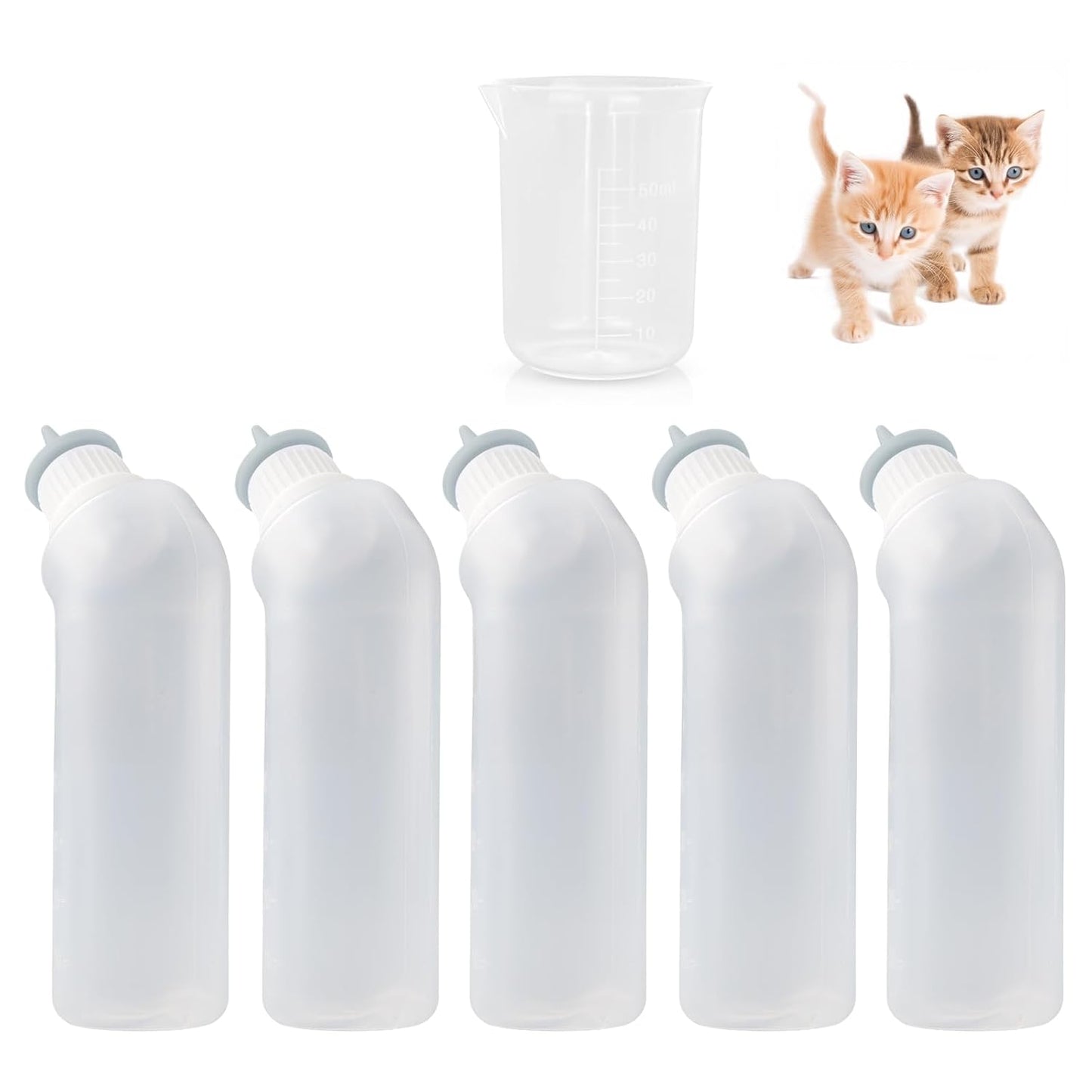 5Pack Kitten Bottle for Nursing Puppy Milk Kitten Bottles Feeding Kit Silicone Nipple for Newborn Pets Kittens, Puppy,Squirrel (Grey)