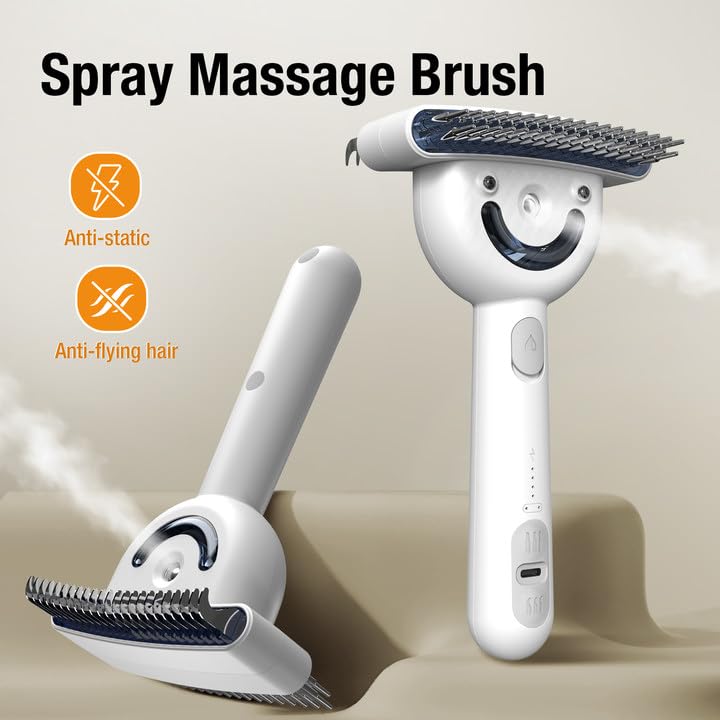Multifunctional Pet Comb with Spray - 360° Steel Pin Comb and Detangling Knife, Pet Hair Removal Grooming Tool, Anti-static, Waterproof, Rechargeable - Suitable for Long-haired or Curly-haired Pets