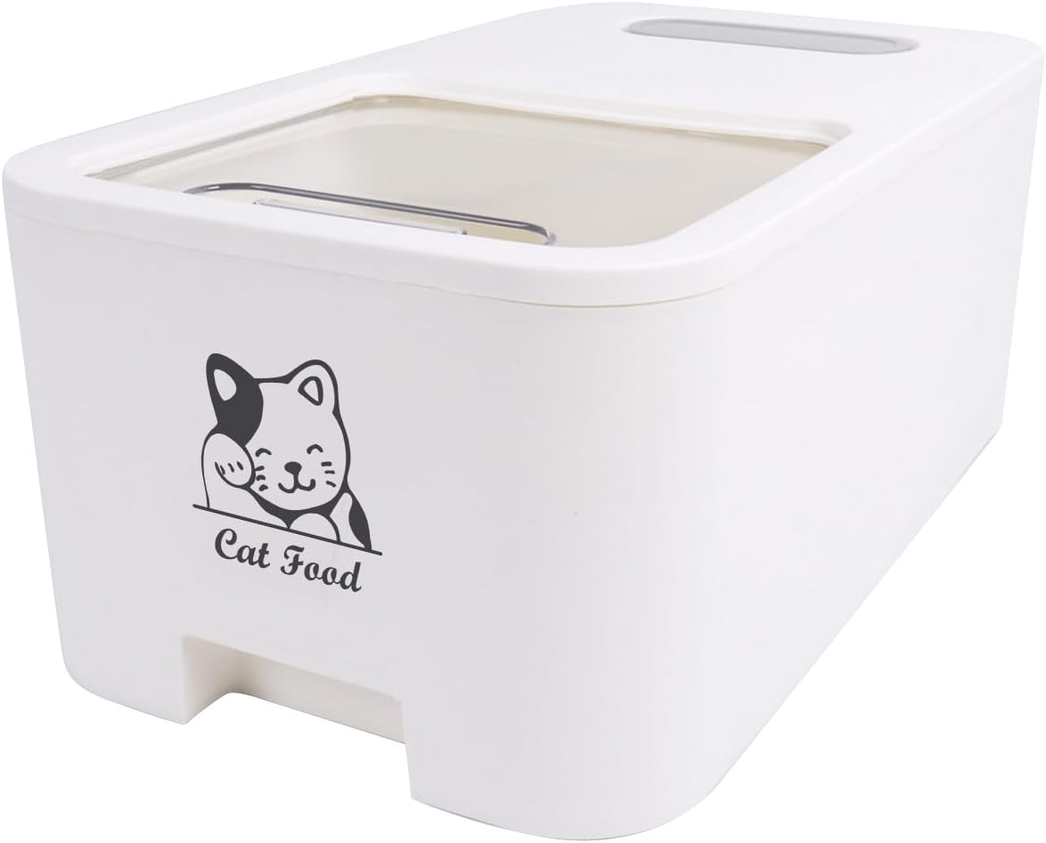 10Lbs Cat Food Storage Container,Pet Food Container with Rolling Wheels & Sliding Lid,BPA Free Plastic Storage Bin For Cat Food Kibble with Measuaring Cups-Rodent proof