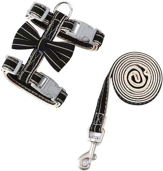 Butterfly Bow Tie Cat Harness and Leash Set - Adjustable, Escape-Proof, Breathable Kitten Vest with Cute Design for Small Cats & Indoor/Outdoor Safety Black S