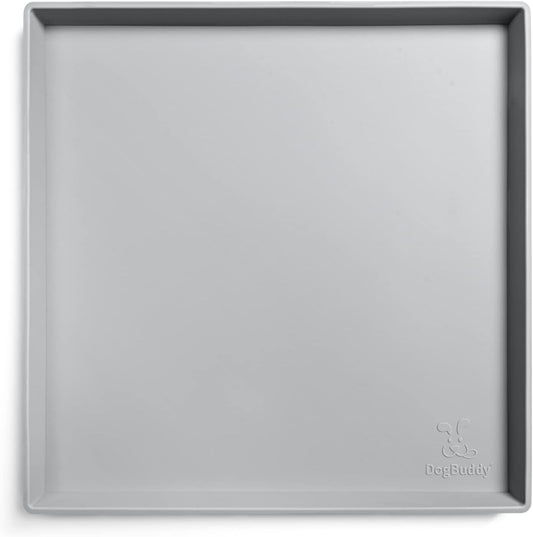 DogBuddy Dog Food Mat – Waterproof Dog Bowl Mat for Food and Water, Silicone Pet Feeding Mats for Floors, Non-Slip Placemat with High Edges for Dogs Bowls, Puppy Essentials (XS: 11" x 11", Mist)