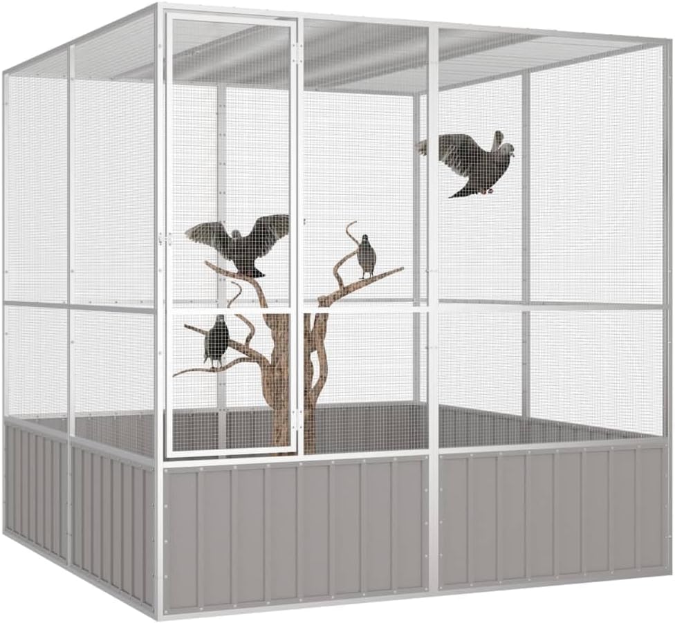 Steel Bird Cage, Large Flight King Bird Cage for Cockatiels African Grey Quaker Amazon Sun Parakeets Green Cheek Conures Pigeons Parrot Bird Cage Birdcage, Gray 84.1"x85.6"x83.3"