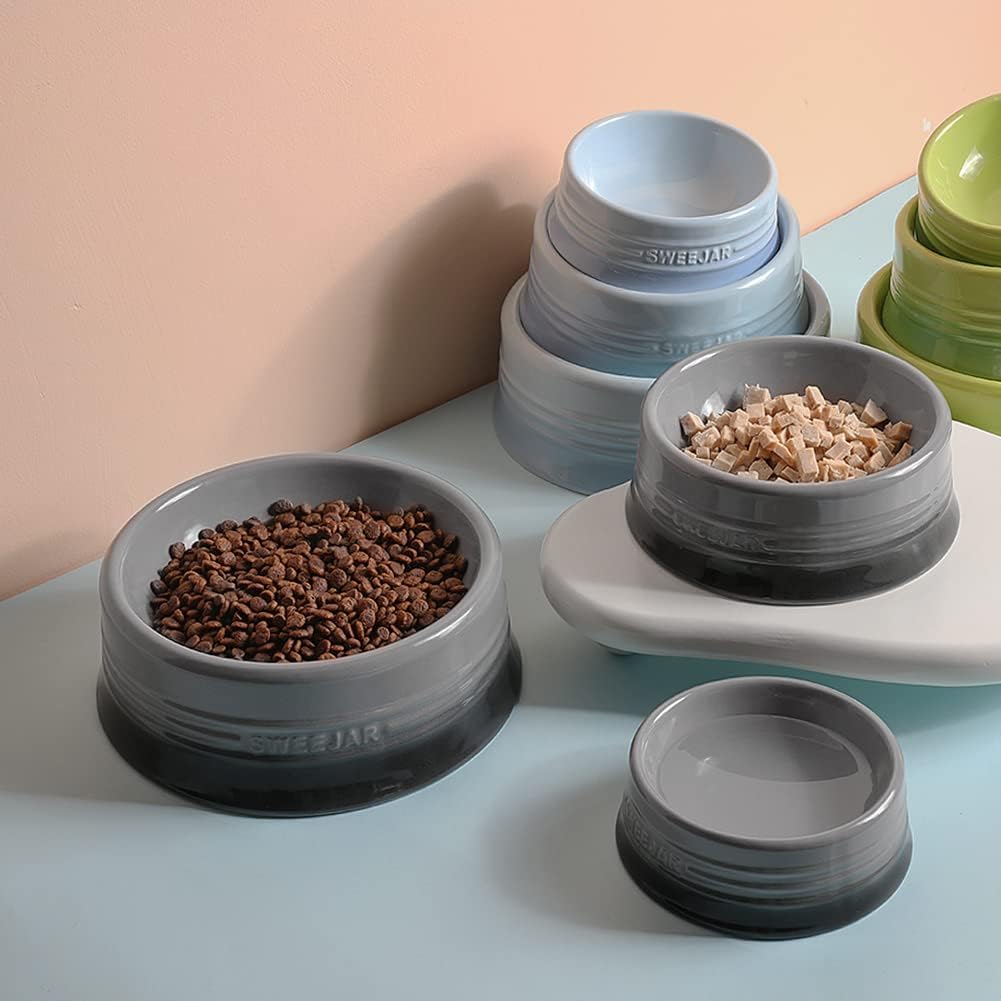 Sweejar Gradient Dog Bowl, Ceramic Dog Food Dish for Puppy and Kitten, Porcelain Pet Bowl for Food and Water 8 oz (Gradient Grey)