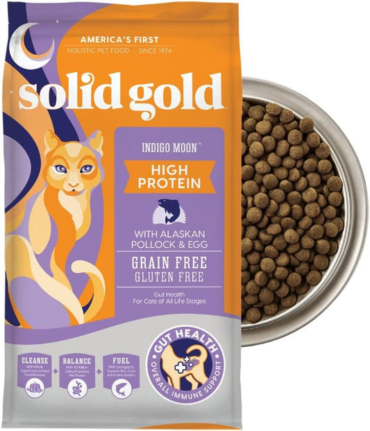 Solid Gold High Protein Dry Cat Food - Grain Free & Gluten Free Alaskan Pollock Cat Dry Food w/Probiotics for Gut Health & Digestion - High Fiber & Omega 3 - Low Carb Superfood Kibble - All Ages -3LB