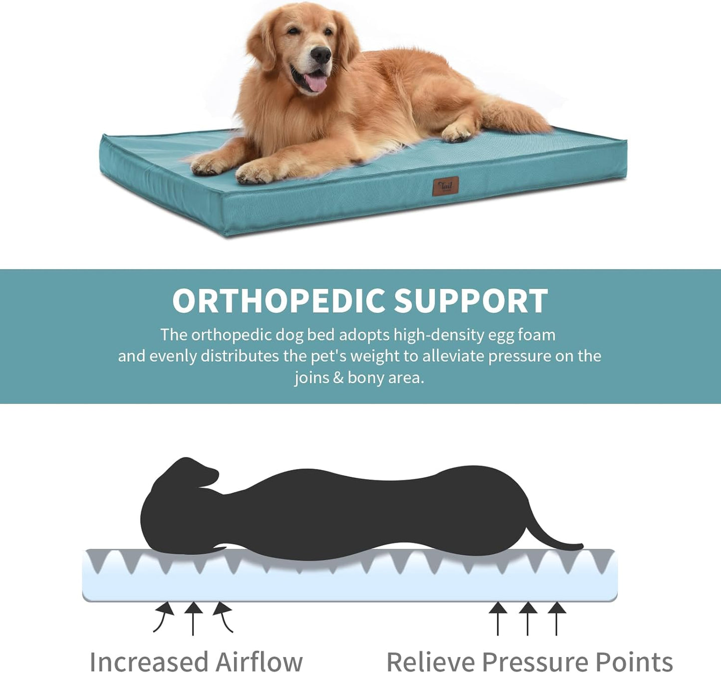 Outdoor Extra Large Dog Bed for Big Dogs, Waterproof Dog Bed for Large Dogs, Egg Crate Foam XL Pet Bed with Removable Washable Oxford Cooling Cover, Light Blue