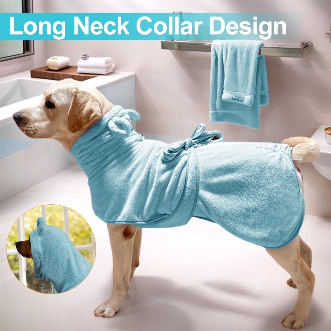 Medium to Large Size Dog Bathrobe, Quick Drying Super Absorbent Used for After Bathing, Warm Dog Towels, Adjustable Hoodies and Belts for Pet Dogs Bath Clothes Products (Blue, 4XL)