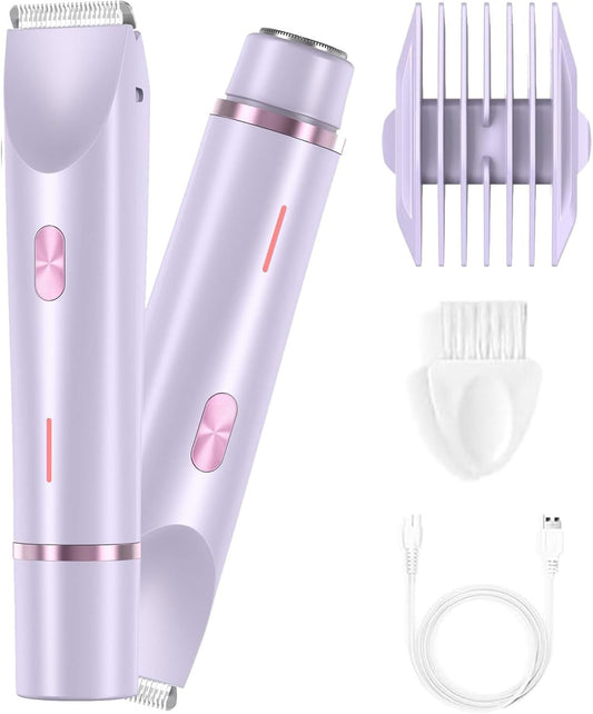 Bikini Trimmer for Women 2025 Upgrade Dual Head Shaver Women Ceramic Blades 2-in-1 Women's Body Shaver Electric Razor 90min Cordless Runtime Waterproof Travel Grooming Kit (Purple)