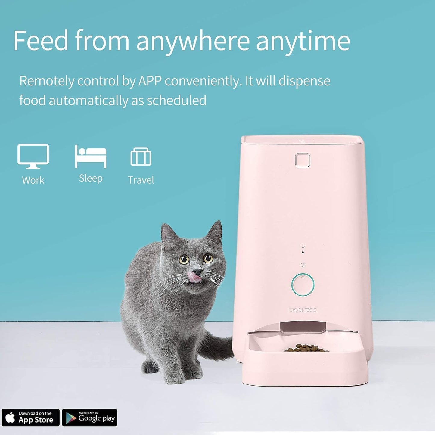 DOGNESS 6L Smart Feeder, Wi-Fi Enabled Pet Feeder for Cat and Dog, Smartphone App for iOS and Android, Portion Control, Fresh Lock System Auto Food Dispenser Pink