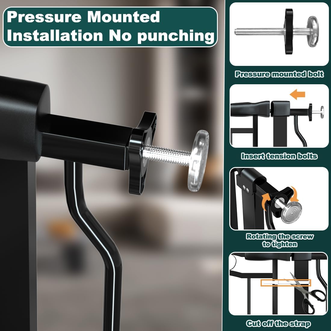 29.53"-43.30" Mornyray Auto-Close Baby Gate Extra Wide, Pressure Mounted Dog & Pet Gate for Stairs Doorways, No Drill Safety Barrier with Lace Design, Metal Child Proof Gate Indoor Outdoor, Black