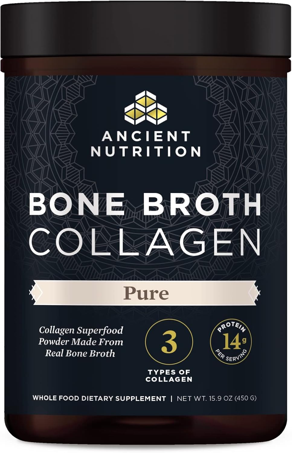 Ancient Nutrition Collagen Powder, Bone Broth Collagen, Pure, Hydrolyzed Multi Collagen Peptides, Supports Skin and Nails, Joint Supplement, 30 Servings, 15.9oz