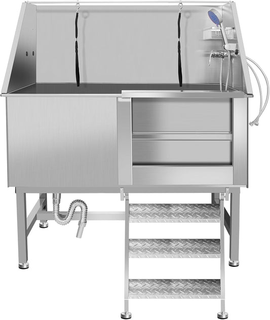 50 Inch Electric Dog Bathing Station For Large Dogs, Height Adjustable Stainless Steel Dog Pet Washing Station, Professional Dog Grooming Tub With Electric Lift, Pet Wash Bath Station (50" Right door)