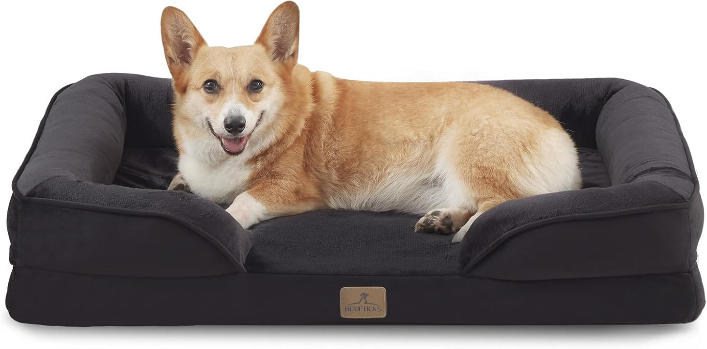 Bedfolks Orthopedic Dog Bed, Waterproof Dog Sofa Bed for Large Dogs, Egg Foam Pet Couch Bed with Removable Washable Cover and Nonslip Bottom, Black