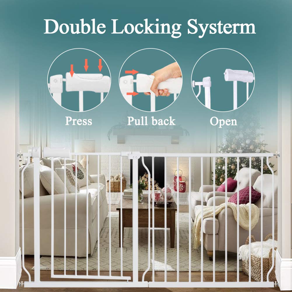 ALLAIBB Extra Wide Pressure Mounted Baby Gate Walk Through Child Kids Safety Toddler Tension White Long Large Pet Dog Gates with Extension for doorways Kitchen (29.13-33.86"/74-86cm)