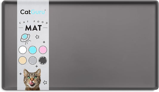 CatGuru Cat Food Mat, Small & Large Feeding Mats, 100% Waterproof Silicone Pet Placemat, Non-Slip Cat Food and Water Bowl or Water Fountain (Large, Carbon)