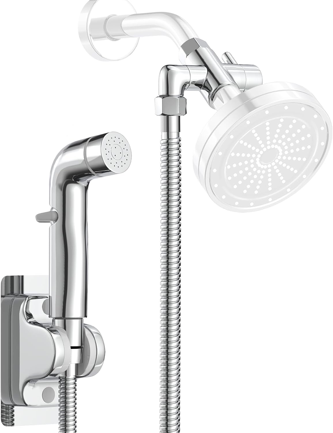 Dog Shower Attachment Metal, YDmeet Pet Washing Hose Attachment for Fast & Clean Bathing, Brass 3 Way Diverter, Adjustable Sprayer wtih Turn Off, 8 ft Hose and Holder, Chrome