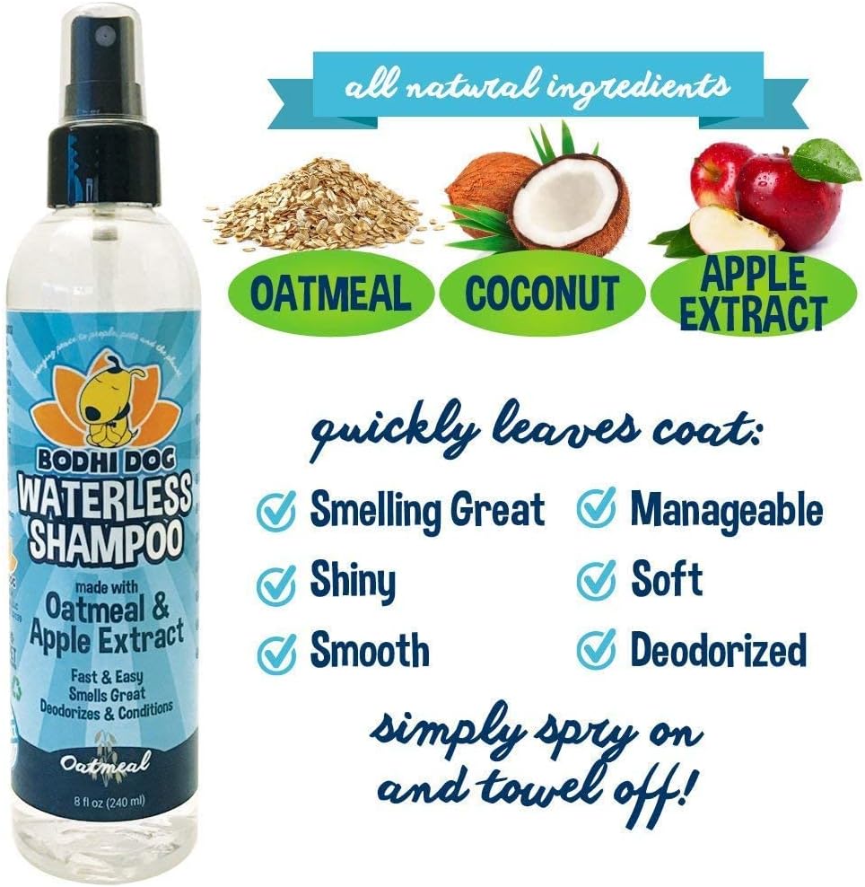 Bodhi Dog Waterless Shampoo - Natural Dry Shampoo for Dogs & Cats - Neutralizes Pet Odor - No Rinse Required - Made of Natural Extracts - Safe for Sensitive Skin - Oatmeal & Apple (8 Fl Oz)