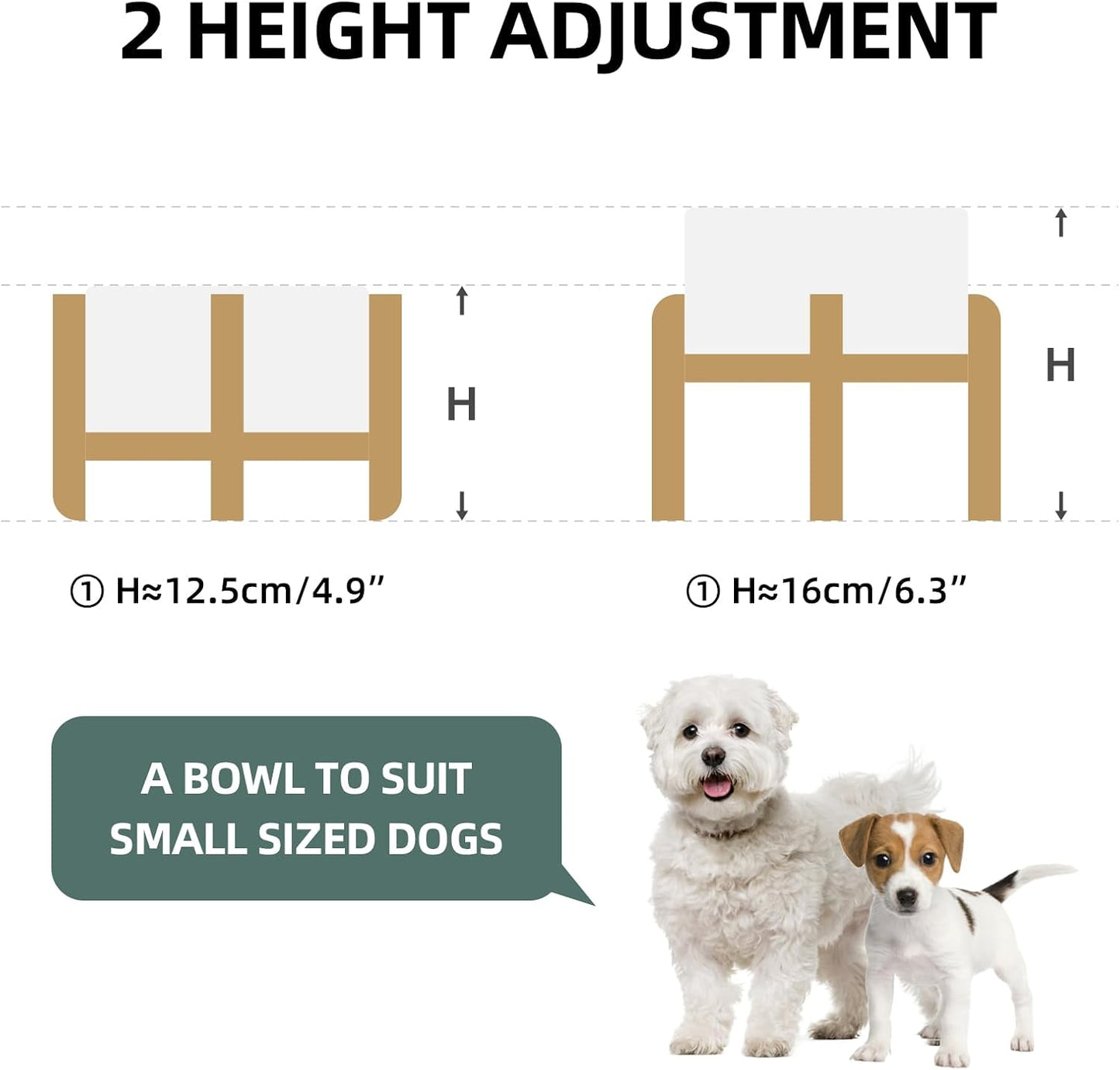 Ceramic Raised Double Bowls Set with Stand, 2 Heights Elevated, Food & Water Bowls for Small Breed Dogs, Weighted Dog Dishes, Pet Bowl(6.1'',28.7oz, White)
