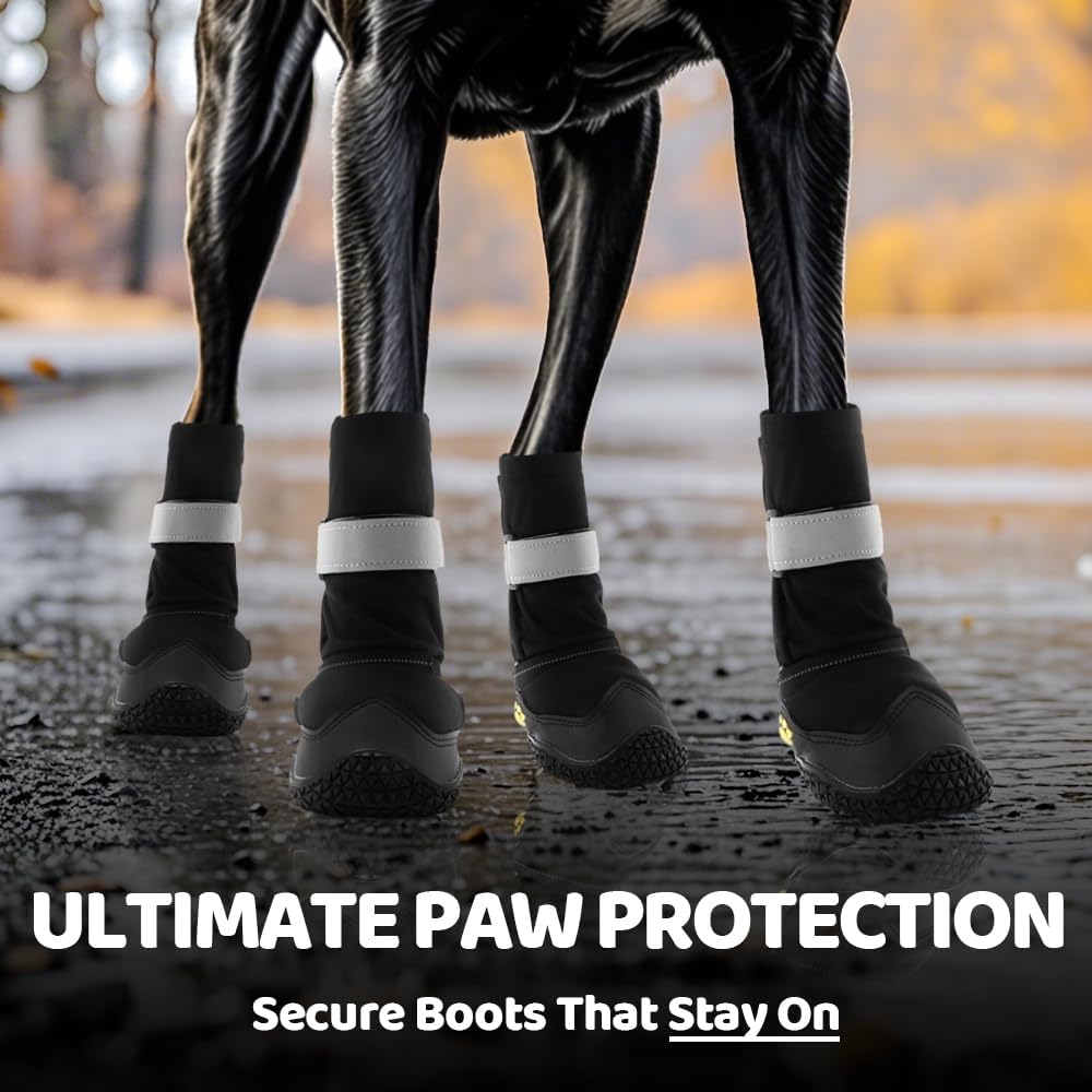 Hcpet Dog Shoes, Dog Boots & Paw Protectors for Winter Snowy Days, Rainy Weather, Outdoor Anti-Slip Sole Dog Booties for Hardwood Floor Black-Leg 6