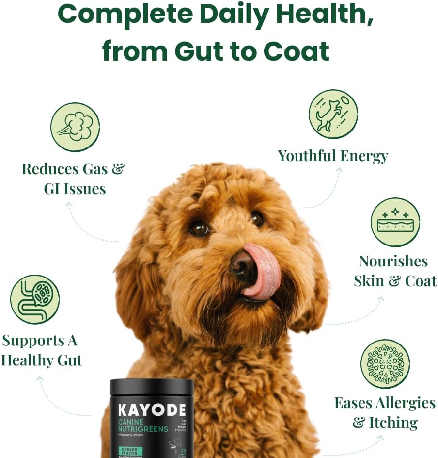 Canine NutriGreens - Natural Dog Vitamins & Probiotics for Dogs. No Messy Powder. Includes Spirulina, Kelp & Antioxidant Berry Mix. 6-in-1 Dog Supplements & Vitamins Chews. Super Greens for Dogs.