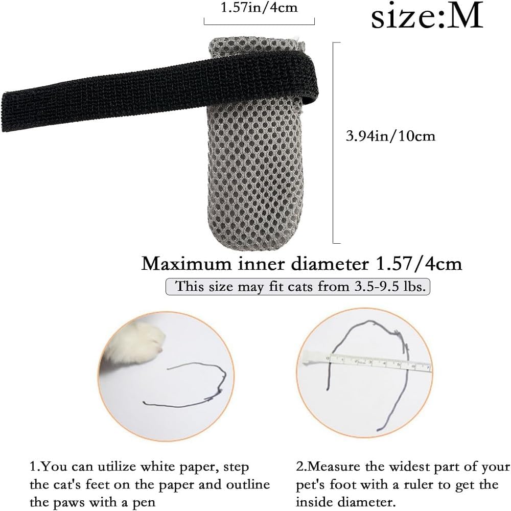 8 Pack Cat Mittens to Prevent Scratching, Adjustable Breathable Mesh Cat Booties & Claw Covers - Anti Scratch Gloves for Bathing, Nail Trimming - 4 Black & 4 Grey, Paw Inner Diameter up to 1.57 Inches