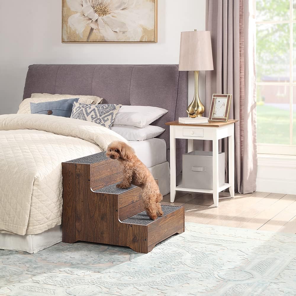 beeNbkks Furniture Style Dog Stairs, Pet Steps for Small Dogs and Cats, Wooden Non-Slip Pet Ladder for Elderly Injured Pets Short Legged Puppy to Reach Couch Sofa High Bed Windowsill