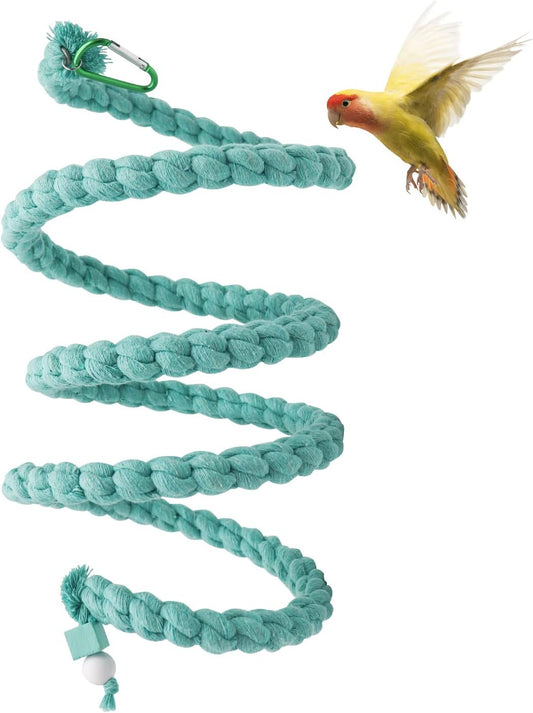 Dnoifne Bird Spiral Rope Perch, Blue Cotton Rope Perch for Parrot, Parakeet, Budgie, Lovebird, Cockatiel