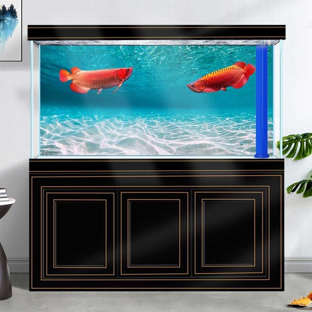 24X12IN Natural Undersea Aquarium Background, Undersea Beach Fish Tank Background, with 8 EVA Double-Sided Tape