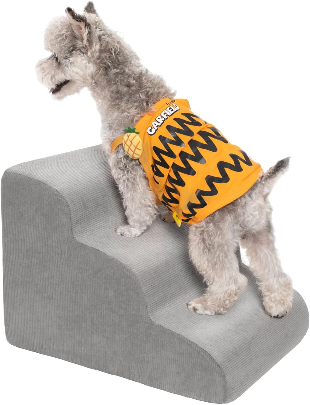 MEWANG Dog Stairs for Small & Medium Dogs and Old Cats –3/4/ 5 Steps High-Density Foam Pet Ramp for Bed & Couch, Non-Slip, Washable Cover, Grey (Round Corner, 3 Steps: 17.95''×14.96''×13.70'', 2)