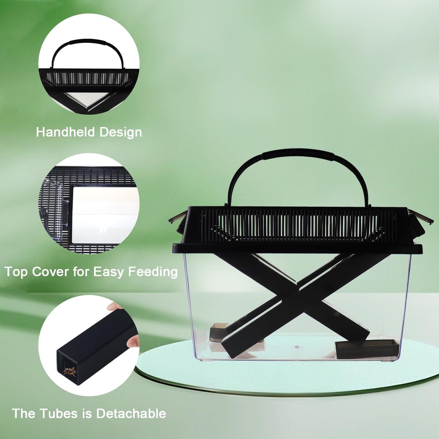 Reptile Cricket Keeper, Transparency Cricket Pen with Tubes, Insect Keeper with Water & Food Bowls for Bearded Dragon Gecko Lizards Chameleon Snake