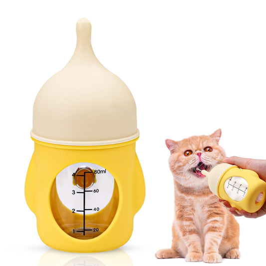 Kitten Bottle Feeding Kit for Nursing, Silicone Nipple Anti-Choking Puppy Bottle, YITOBA Small Clear Scale Puppy Feeder for Nursing Newborn Cats Dogs Pets (80ml)