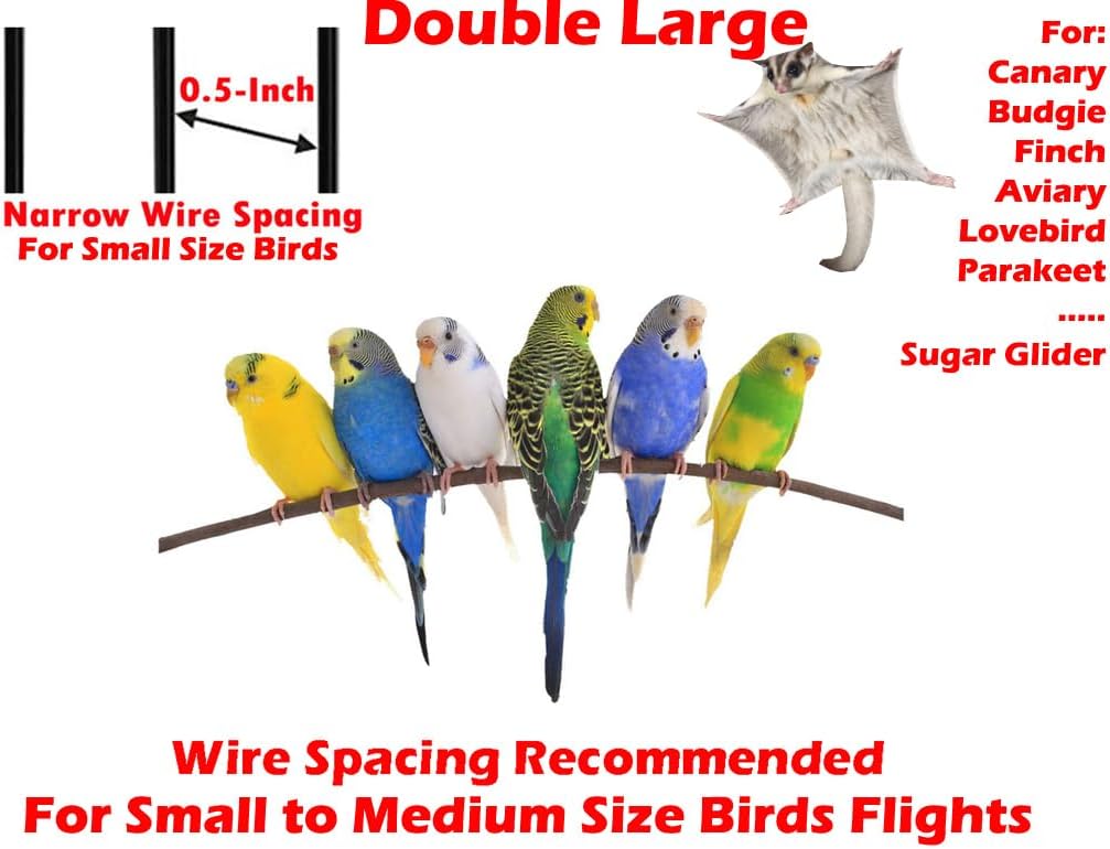 54" Large Double Breeding Flight Bird Wrought Iron Double Parrot Bird Cage Slide Out Center Divider Side Nesting Doors Cockatiel Conure Removalbe Rolling Stand