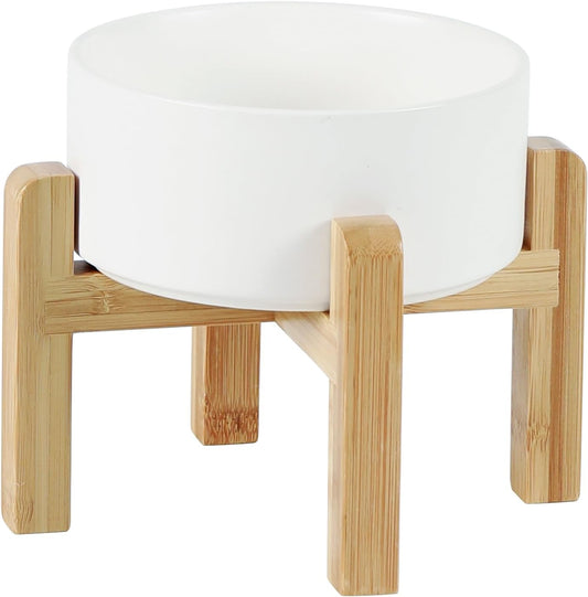 Ceramic Raised Dog and Cat Bowl Set, 2 Heights Elevated Stand, Food and Water Bowl for Small Breed Dogs, Weighted Dog Dishes, Pet Bowl(6.1'',28.7oz, White)