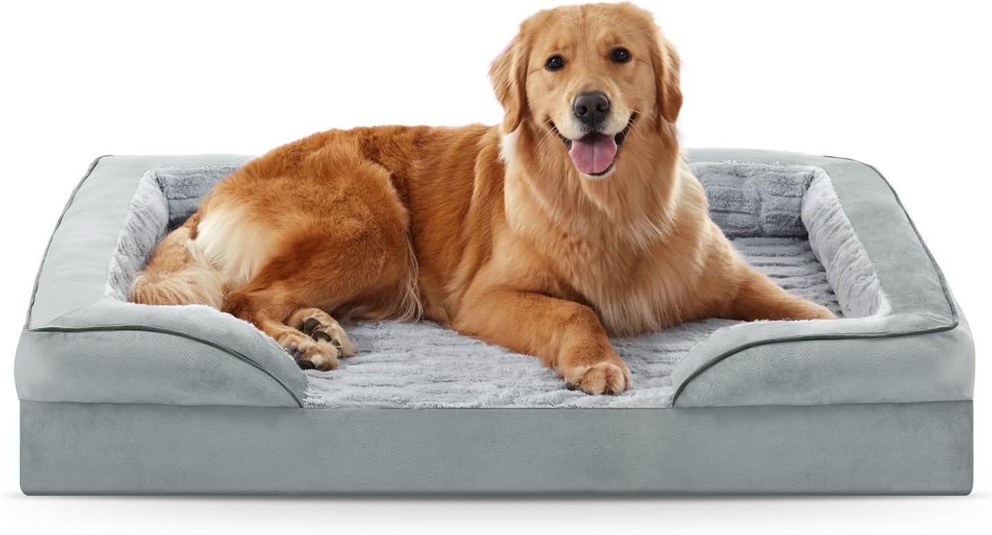 FURTIME Orthopedic Dog Bed for Extra Large Dogs - XL Washable Dog Sofa Bed Large, Supportive Foam Pet Couch Bed with Removable Washable Cover, Waterproof Lining and Nonskid Bottom, Light Grey