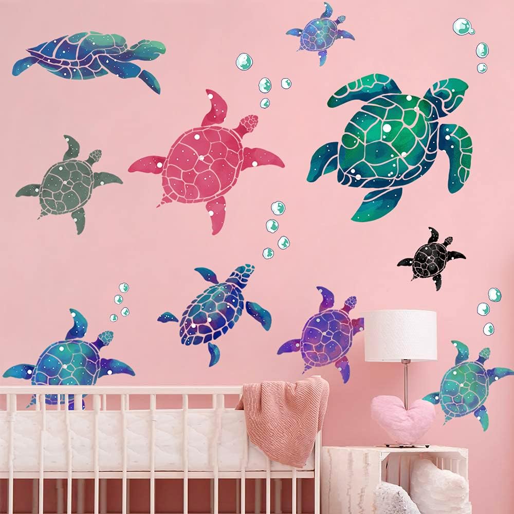 Amaonm Creative 3D Ocean Tortoise Wall Sticker Removable Under The Sea Animal Wall Decals Sea Turtle Peel and Stick Decor for Kids Baby Girls Boys Bedroom Bathroom Living Room Nursery Decoration