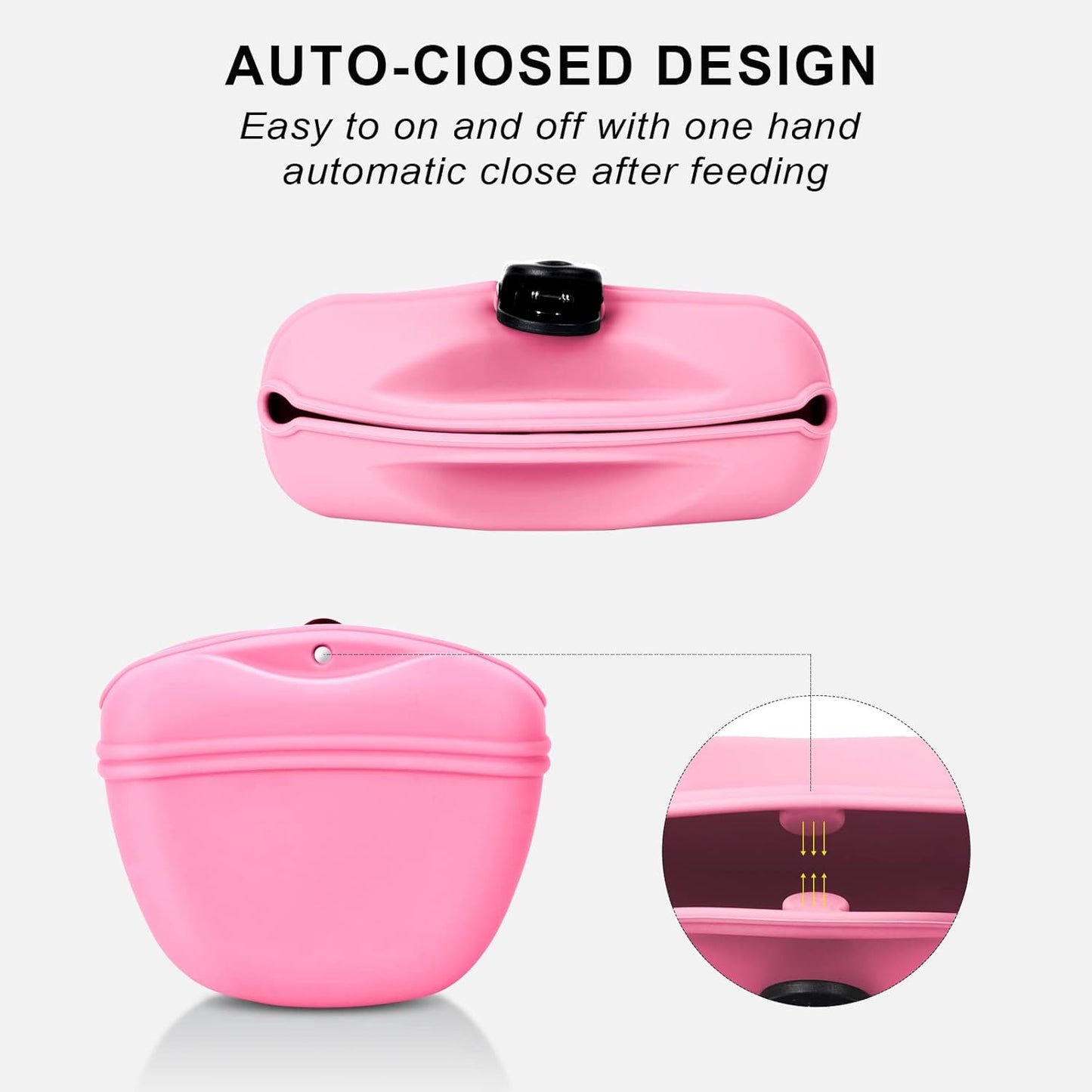 Left&Right Dog Clicker Training Kit,Silicone Dog Training Treat Pouch and Dog Clickers,Dog Treat Bag with Clicker Training for Dogs,Pet Treat Bag with Magnetic Buckle Closing and Waist Clip,Pink