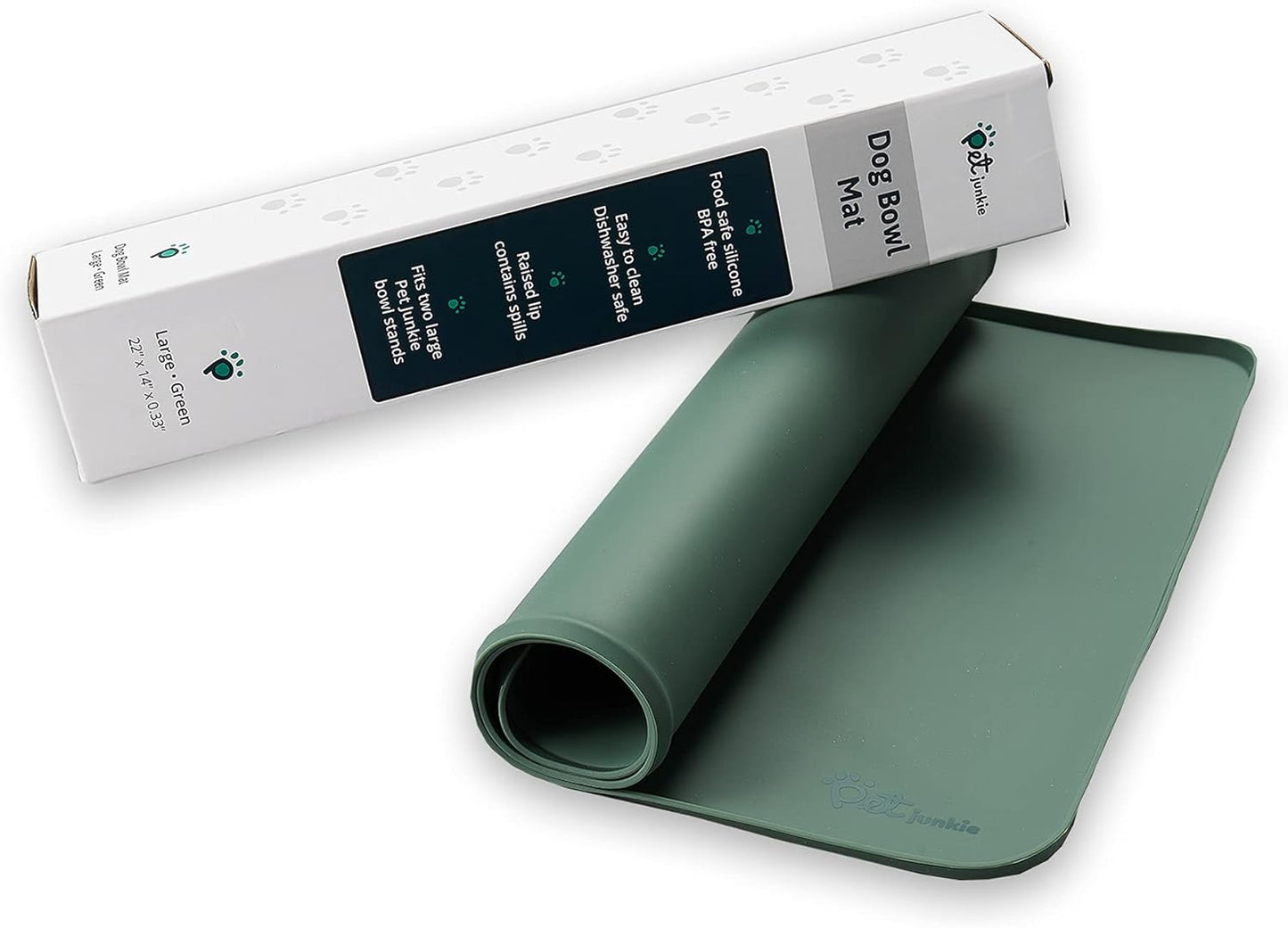 Silicone Dog Mat for Water Bowl and Food Dish, Pet Mat for Floors, Waterproof Dog Food Tray (Green)