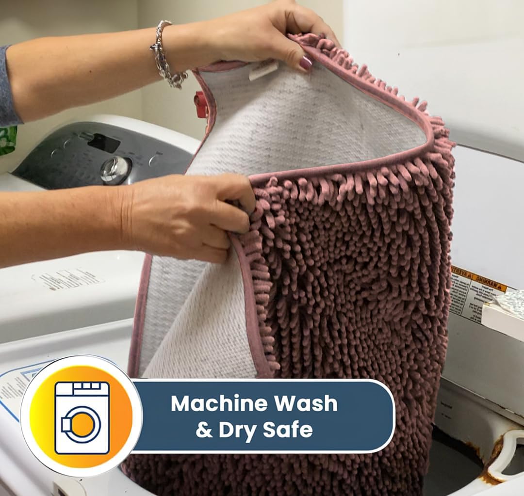 Muddy Mat® AS-SEEN-ON-TV Highly Absorbent Microfiber Door Mat and Pet Rug, Non Slip Thick Washable Area and Bath Mat Soft Chenille for Kitchen Bedroom Indoor and Outdoor - Light Pink 24" x 120"