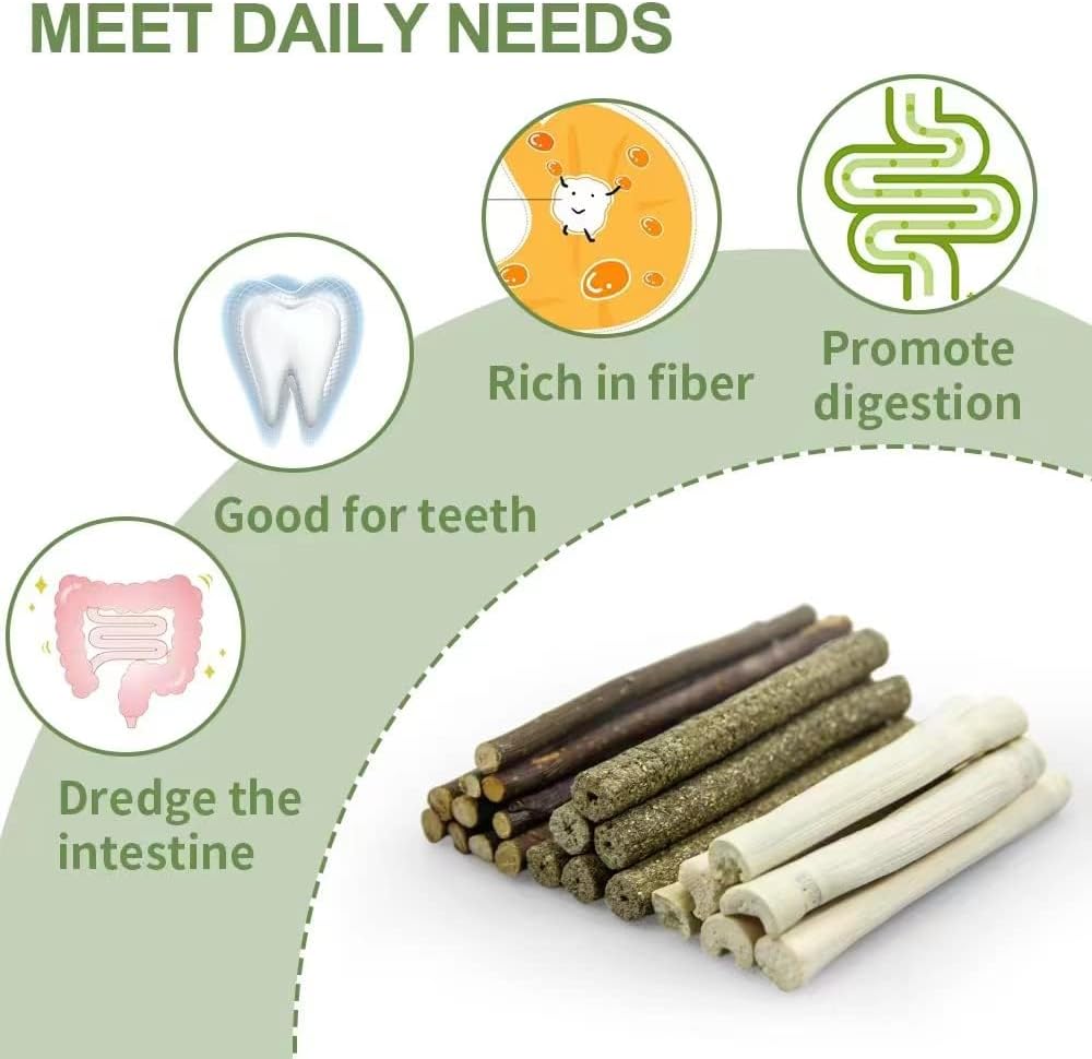 300g Guinea Pig & Rabbit Chew Toys with Apple & Timothy Sticks - Prevent Overgrown Teeth with Sweet Bamboo Treats - Ideal Rabbit Treats Included!