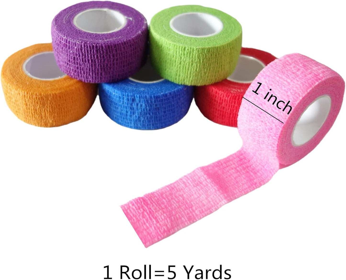 6 Pack 1" x 5 Yards Self Adhesive Bandage Wrap Breathable Cohesive Vet Wrap for Pets, Elastic Self-Adherent Tape for Sports, Wrist, Ankle (Pink)