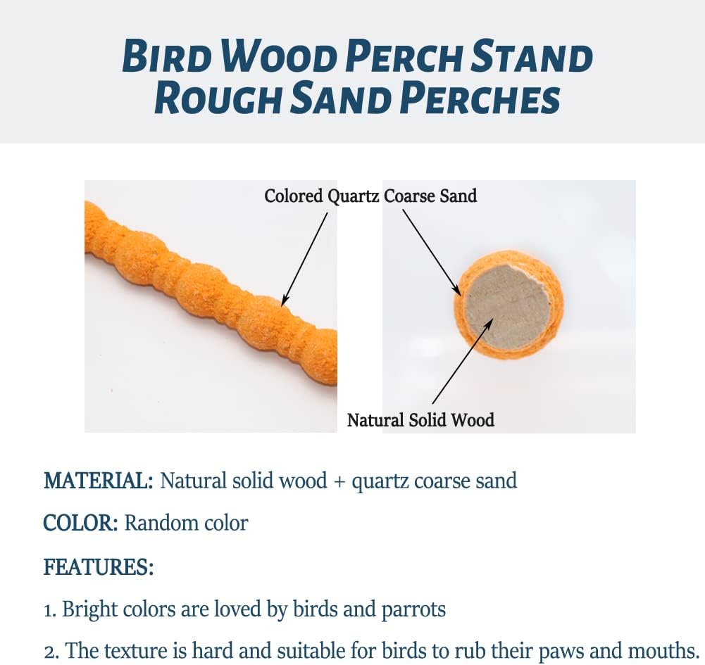 Litewoo Bird Perch Paw Beak Grinding Stick Grit Stand for Parrot Budgies Parakeet Cockatiels Conure Finch Random Color（7.09inch/18cm）