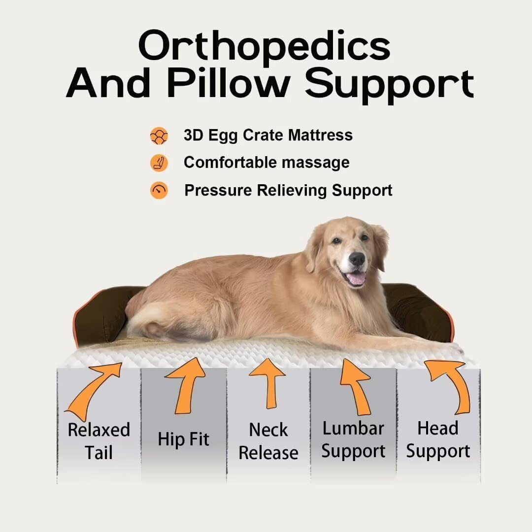 Dog Bed Medium Size Dog-Orthopedic Waterproof Bed for Dogs,Foam Couch Sofa with Washable Removable Cover & Non-Slip Bottom-Brown