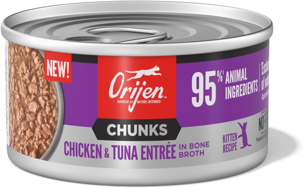 ORIJEN Chunks & Shreds Wet Cat Food Chicken and Tuna Kitten Entrée 3oz Cans (12 Count)