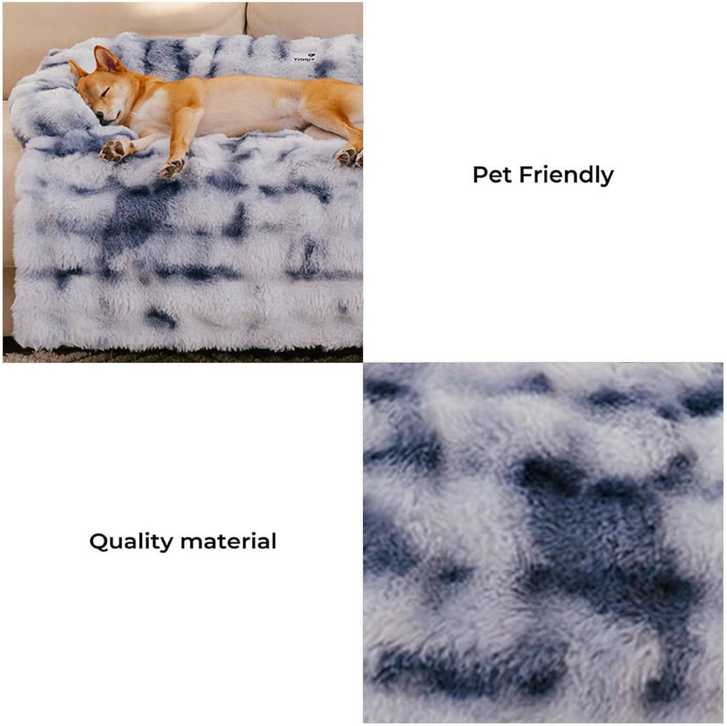 FUNNY FUZZY Pet Fluffy Plush Calming Dog Couch Bed Sofa Protector Washable Pets Mat for Large Medium Small Dogs and Cats (Tie-dye Blue,47.24 × 37.4 × 6.3 in)