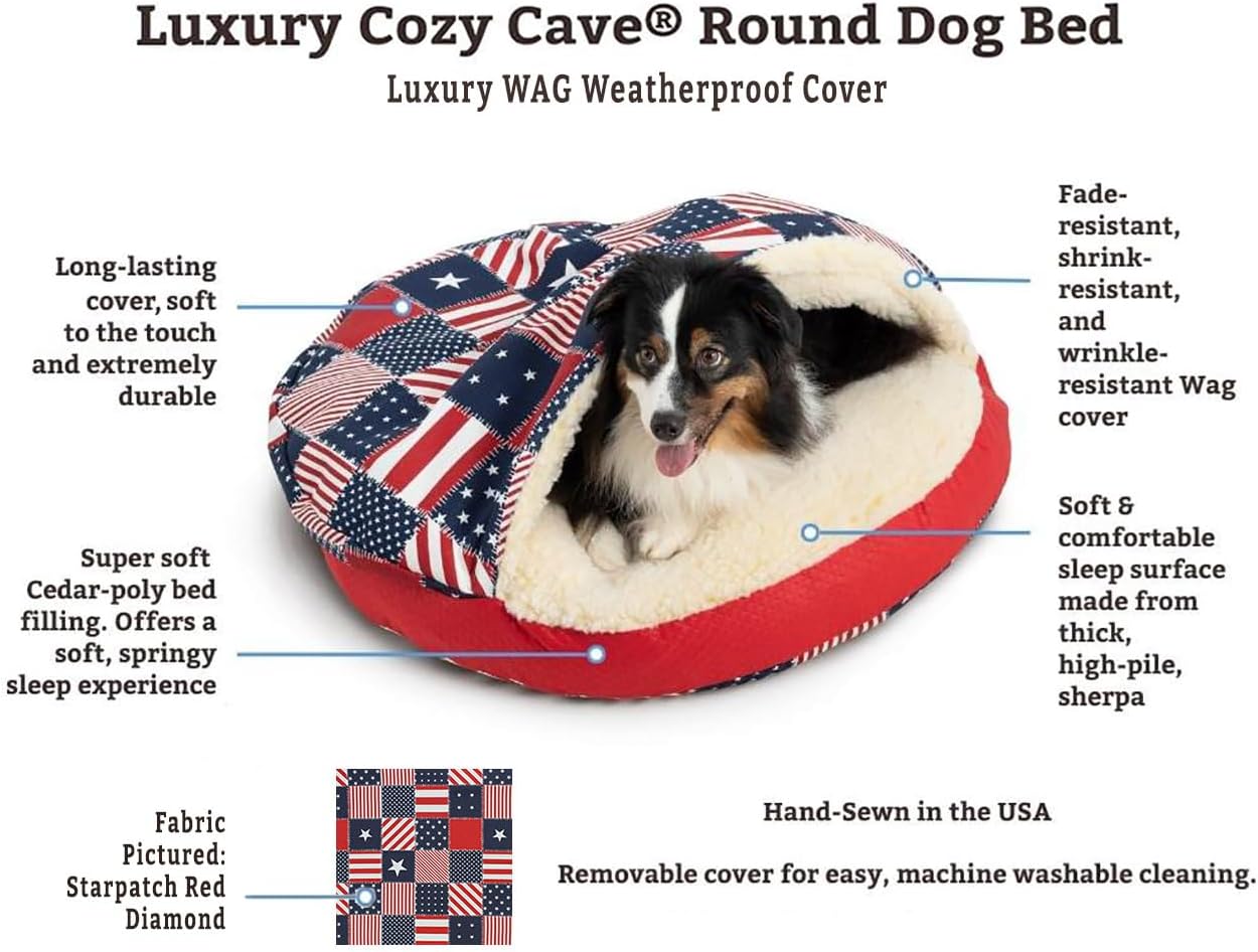 Snoozer Luxury Cozy Cave Dog Bed - Indoor Dog Bed with Cover Cave, Covered Calming Burrow for Small & Medium Sized Pets with Blanket Attached, Enclosed, Washable - Large, Pedigree Denim